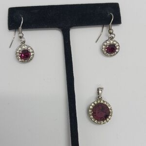Rhinestone & Purple Gem Set, Earrings,  Pendant